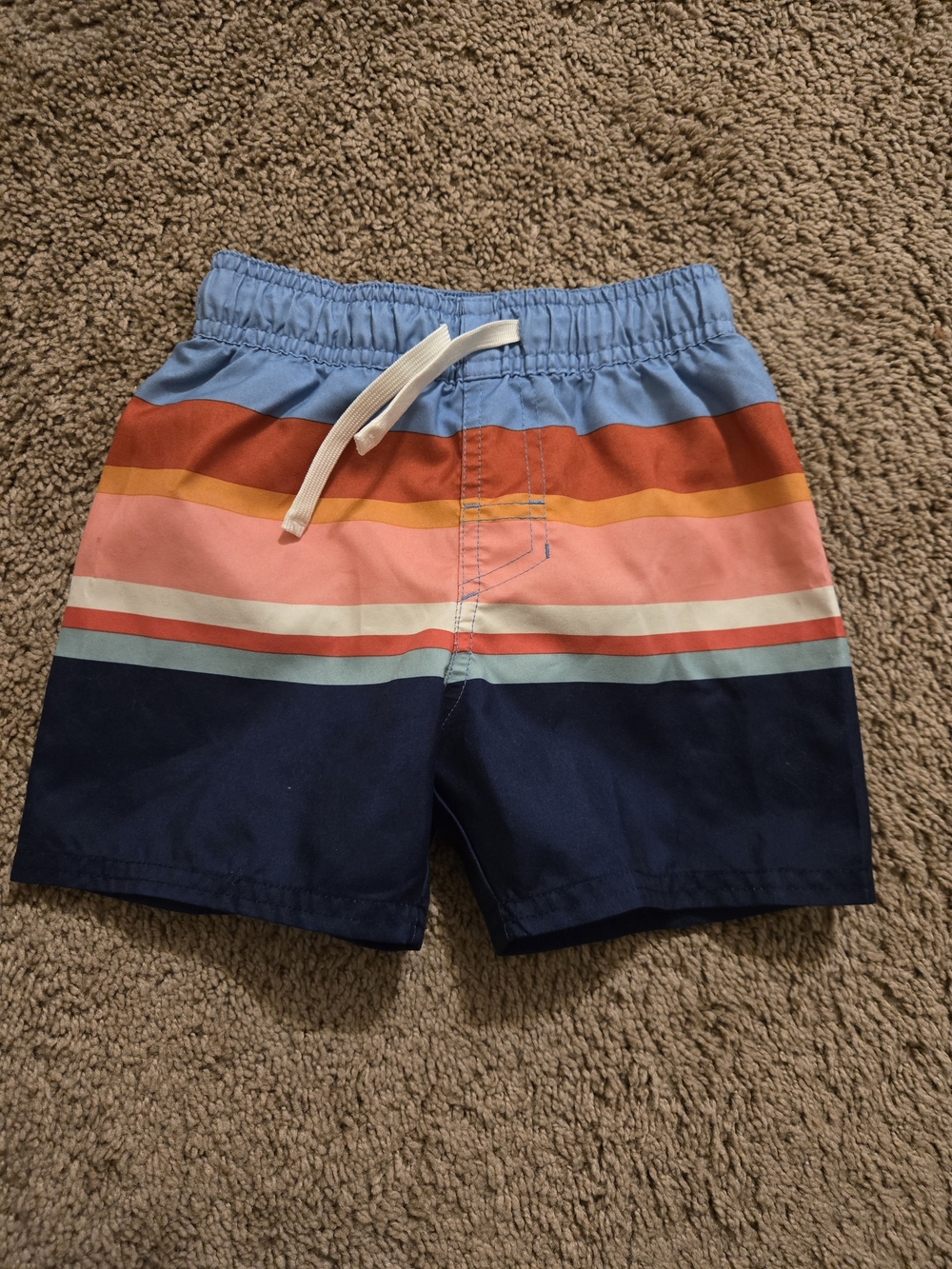 Cat & Jack Boys Striped Swim Trunks - Light Blue, Navy, Coral, Orange, Yellow